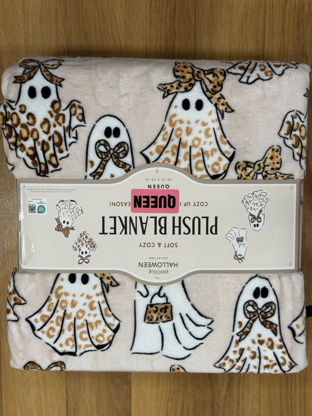 Envogue Cream, Brown & Black Ghost Plush Throw Blanket - Queen